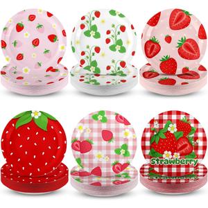 60 Pcs Strawberry Paper Plates 7 Inches Fruit Disposable Dinner Round Plates for Strawberry Theme Birthday Party Summer Fruit Party Decoration Supplies