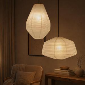 METHEDEECO 2PCS Large Paper Lantern Lampshades, 14 Inch + 19 Inch White, 20 inches