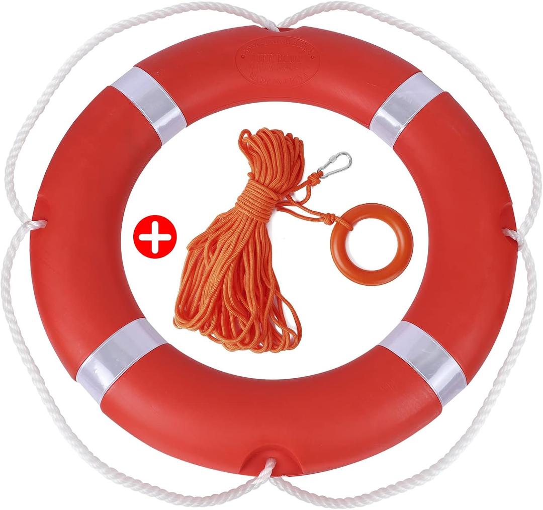 28/23 Inch Boat Safety Throw Ring Set, 98.4FT Floating Lifesaving Rope, 2.5/1.5 KG International Standard, Outdoor Professional Throwing Ring Rope Rescue Lifeguard Lifesaving