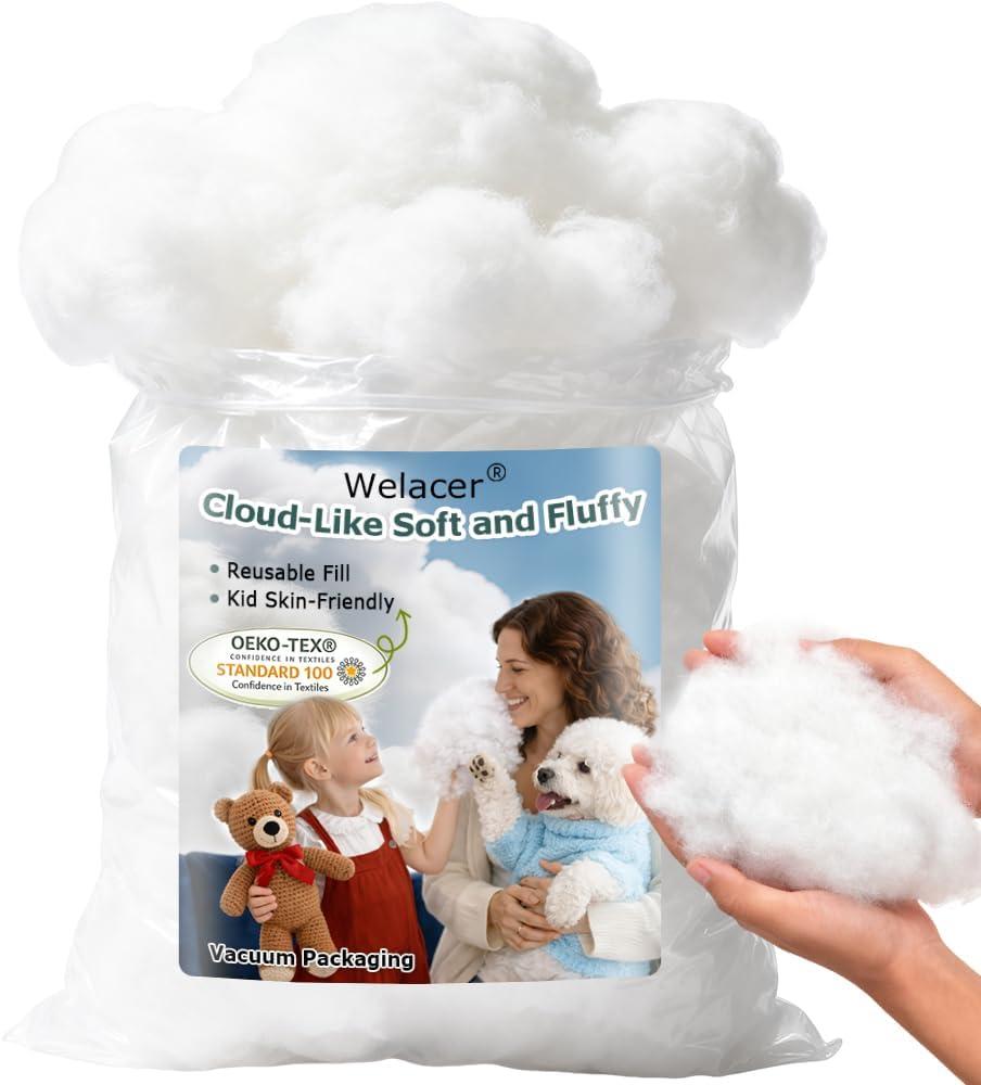 Welacer Polyfill Stuffing, Fluffy Pillow Stuffing for Stuffed Animals, DIY Plush Toys, Cushions, Cloud Decorations, Premium Original White Polyester Filling for Crochet Crafts,20lb/320oz