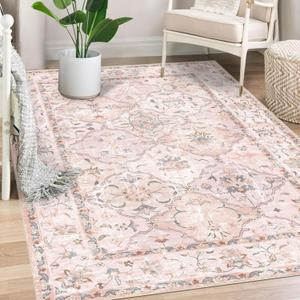 Boho Vintage Area Rugs 57 Washable Non-Slip Traditional Pink Carpet for Nursery Living Room Bedroom Dining Room Girls' Room
