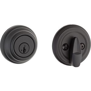 Kwikset 980 Deadbolt Lock, Matte Black Round Exterior Keyed Front Entry Door, Pick Resistant SmartKey Rekey Security, Single Cylinder Dead Bolt, with Microban Protection (New)