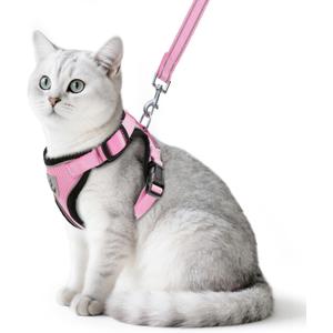 PUPTECK Cat Harness and Leash Set Escape Proof Reflective Cat Walking Harness Adjustable Soft Breathable Mesh Vest for Small Pets, Light Pink, L (L (NECK 14"-18", CHEST 18"-26.5"))
