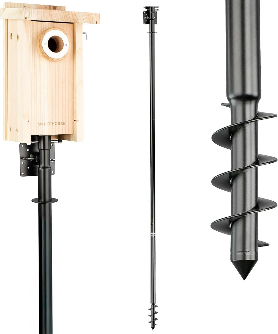 WHITEHORSE Bird House Pole Mount- A Professional Bird Feeder Pole for Outside - Very Sturdy Against Strong Winds - 7 Tall Bird House Poles for Outdoors - Pole for Bird Feeders - Bluebird House Pole