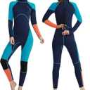 OMGear Wetsuit Men Women 3mm Neoprene Full Body UV Protection One Piece Long Sleeves Scuba Diving Suits Back Zipper Swimsuit for Scuba Diving Surf Snorkeling Swimming (X-Small, Green & Orange)