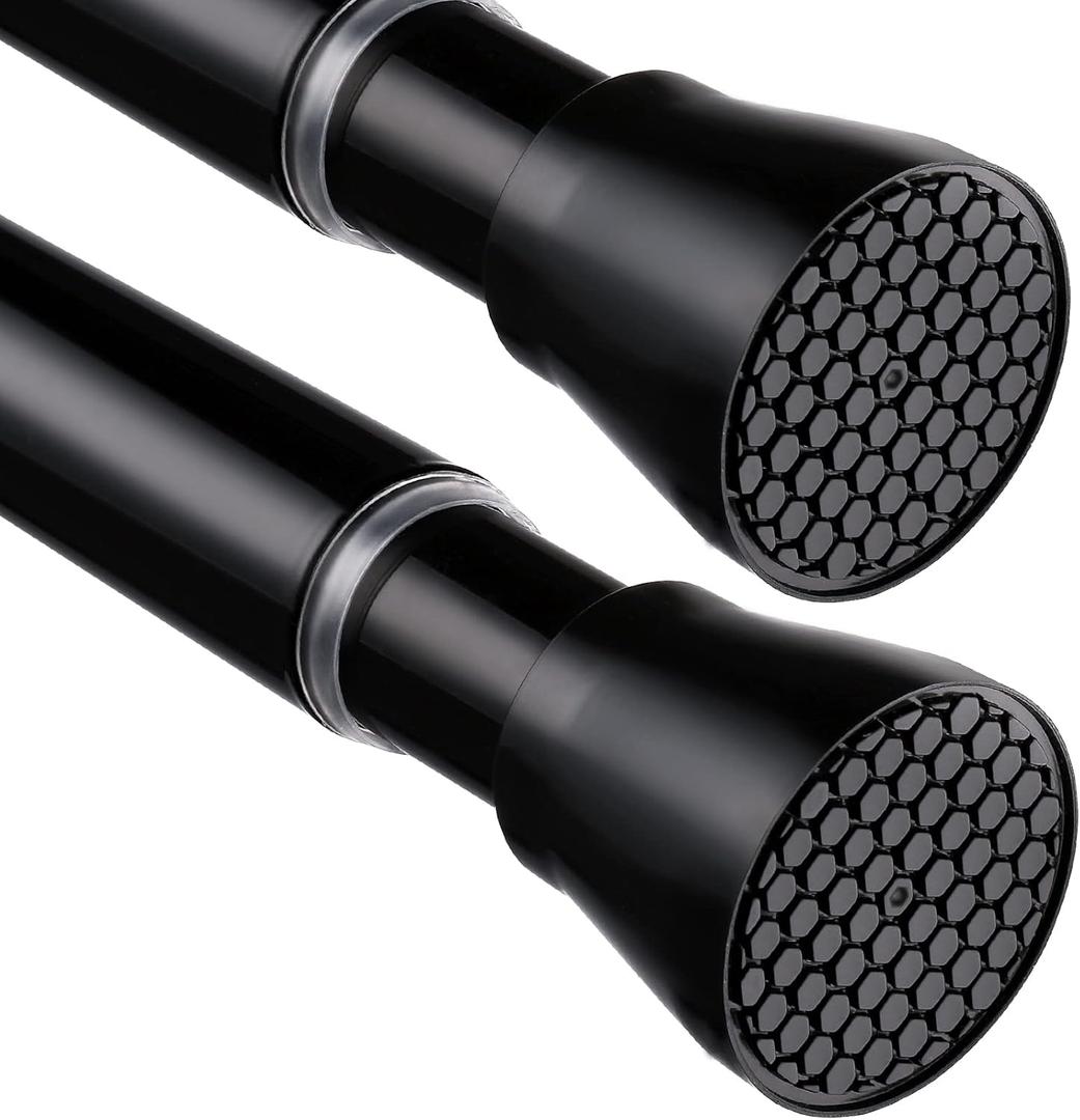 2 Pack Black Tension Curtain Rod for Windows 28 to 48 Inch,7/8"Small Shower Curtain Rod for Bathroom,Pressure Spring Tension Curtain Rod No Drilling for Closet Doorway Kitchen