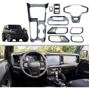 for Ford Bronco Interior Accessories Gear Shift Panel Cover Inner Door Handle Window Lift Panel Trim Compatible for 2021-2024 Bronco Carbon Fiber 9pcs