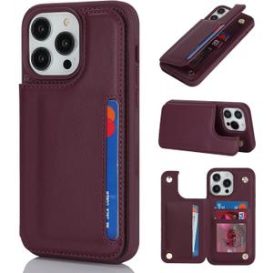 iCoverCase Compatible with iPhone 14 Pro Case with Card Holder, Wallet Case for Women Men RFID Blocking PU Leather Protective Phone Case 6.1 Inch (Wine Red)