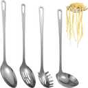 4 Pcs Stainless Steel Cooking Utensils Set, Includes Ladle, Slotted Serving Spoon, Solid Serving Spoon, Pasta Server, 430 Stainless Steel Metal Kitchen Utensils for Cooking