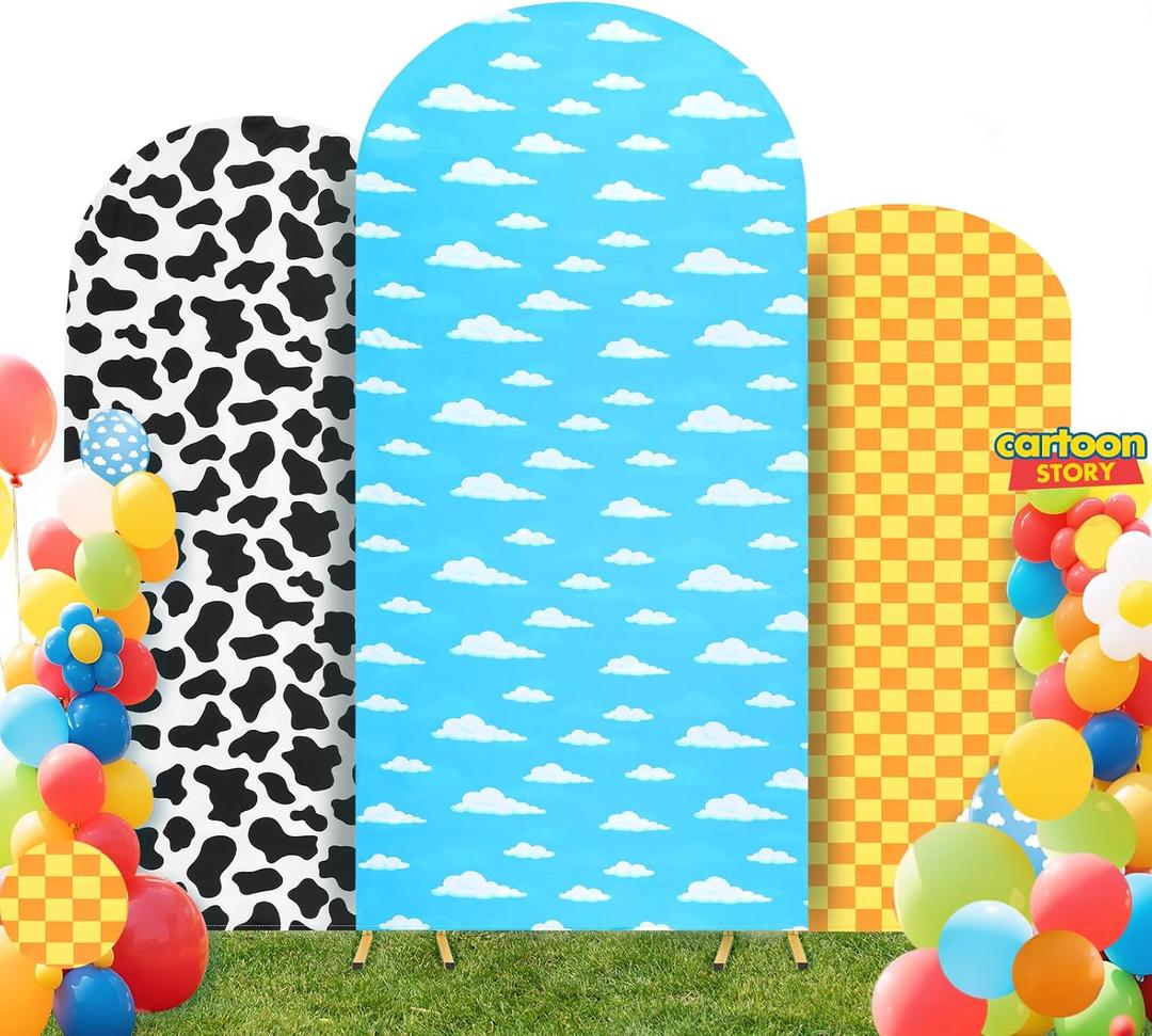 Arch Backdrop Cover Set of 3 4ft, 5ft, 6ft Premium Stretchy Spandex Backdrop Arch Stand Coverfor Birthday Wedding Party Graduation Baby Shower Decoration (Cartoon Story)