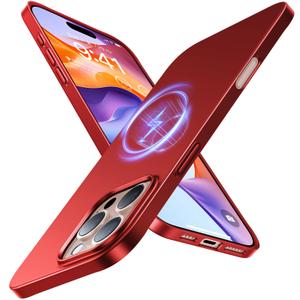 TORRAS Magnetic Slim Fit for iPhone 16 Pro Case 6.3 inch, Ultra-Thin 16 Pro Case Compatible with MagSafe, Lightweight Matte Anti-Scratch Hard PC Cover Phone Case for iPhone 16 Pro OriginFit, Red