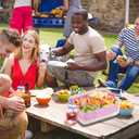 Divided Chilled Serving Tray for Parties,Ice Chilled Party Platter,Ice Serving Bowl with Lid and Handle,Charcuterie Serving Board,Cold Dish Dip for Fruit Seafood Vegetable Shrimp Cocktail Appetizer... (Pink)