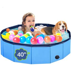 Dog Pool, Foldable Pet Swimming Pool with 6mm High-Strength PP Board, Hard Plastic Collapsible Doggy Pools for Small Dogs Kitty Duck, Non-Slip Doggie Bathtub Quick to Set Up and Drainage Hole, 40.2"