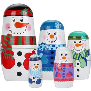 FOMIYES Nesting Dolls Christmas Russian Nesting Dolls Matryoshka Wood Stacking Nested Set 5Pcs Handmade Wooden Stacking Toys
