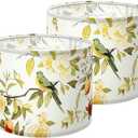LUMIPAP Drum Lamp shades Set of 2,Flower And Bird Print Lamp Shades for Table Lamps Floor Lamp,13" Top X 13" Bottom X 10" High Large Fabric Lamp Shades,Easy Assembly Replacement Lampshades