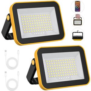 2 Pack Rechargeable Work Light, T-SUNUS Super Bright Portable SMD Flood Lights 5 Modes Battery Powered Job Site Lighting with Stand 180 Adjustable For Car Repairing Camping Fishing Hiking Emergency