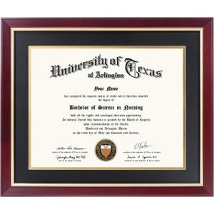 GMFrames 11x14 Wood Diploma Frame with Black Mat or Display 14x17 Certificates without Mat,Tempered Glass,Cherry Finish with Gold Trim