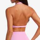 SUUKSESS Women Workout Padded Halter Sports Bras Yoga Twist Deep V Crop Tank Tops (Pink, L)