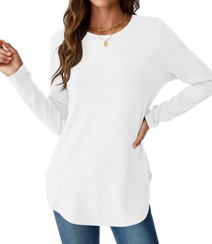 NORACORA Womens Long Sleeve Shirts Loose Tunic Tops Round Neck Lightweight Side Split Casual 2025 Trendy Basic Tshirts Blouse M