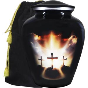 M MEILINXU Urns for Human Ashes Adult Man or Women, Cremation Urn for Ashes Adult Male or Female, Soulful Religion Cross, Burial, Funeral Decorative Urns, Religious Crosses, Black - Large Full Size