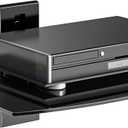 suptek Glass Floating Shelf, 1 Tier Media Shelf for TV Accessories, Flat Black Wall Mount Bracket, 17.6lbs Weight Capacity, Quick Installation, Cable Management, Custom Style, Backless