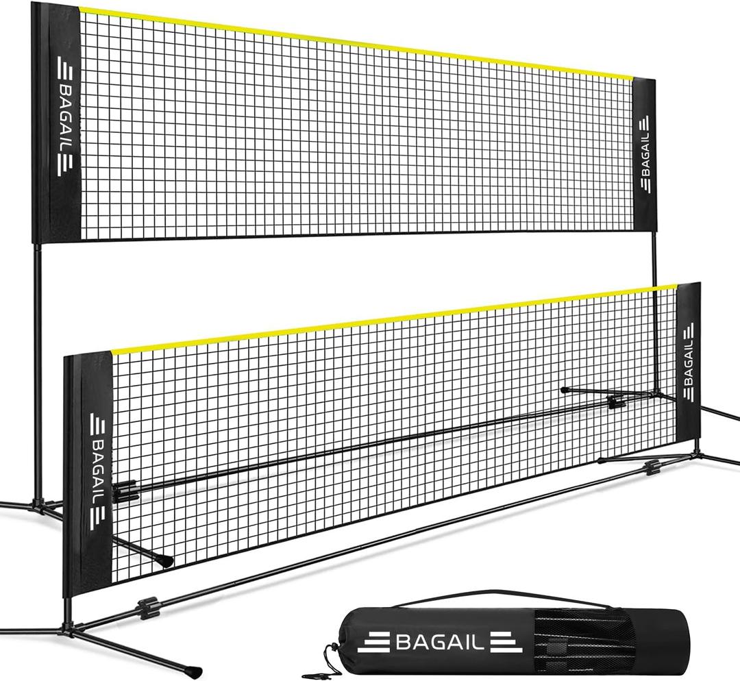 BAGAIL Badminton Net, Height Adjustable Kids Volleyball Net, Foldable Nylon Net 14ft Wide, Tennis Net, Small Pickleball Net for Backyard Game and Indoor Outdoor Use, Easy Setup