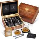 Whiskey Set by Royal Reserve  Whiskey Glasses, Stainless Chilling Stones, Coasters, Tongs - Whiskey Stones Gift Set for Men Husband Dad Boyfriend