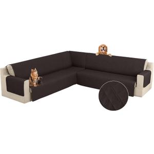 Arfntevss Corner Sectional Couch Covers for Sectional Sofa L Shaped Sofa Cover Washable Quilted Sofa Slipcover Non Slip U Shape Couch Cover Pet Dog Furniture Protector (Dark Brown, XX-Large)