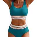 AI'MAGE Women's Bikini Sets High Waisted Two Piece Sporty Swimsuits High Cut Tummy Control Bathing Suits (Medium, Peacock Blue)