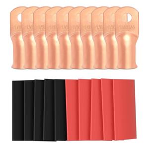 10pcs 1/0 Awg - 1/4" (M6) Sanuke Wire Lugs Ring Terminal Connectors Ends Heavy Duty for Battery Cable Lug Wire Electrical Eyelets with 3:1 Dual Wall Adhesive Heat Shrink (Bare Copper) 10pcs 1/0 Awg - 1/4" (M6) Sanuke Wire Lugs Ring Terminal Connectors Ends Heavy Duty for Battery Cable Lug Wire Electrical Eyelets with 3:1 Dual Wall Adhesive Heat Shrink (Bare Copper)