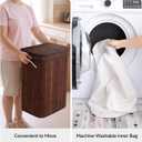 StorageWorks Laundry Hamper with Lid, Foldable Bamboo Laundry Basket, Clothes Hamper with Handles, Organizer and Storage for Laundry Room, Bedroom, Dorm, Brown