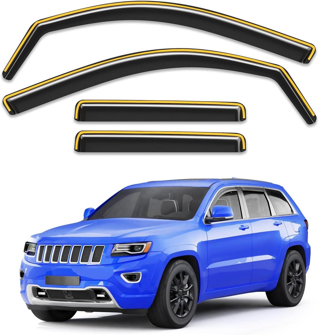 in-Channel Window Rain Guards Fit for Jeep Grand Cherokee 2011 2012 2013 2014 2015 2016 2017 2018 2019 2020, Visors Vent Visors Window Deflector Vent Shades Car Accessories -4 pcs