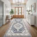 4x10 Wide Hallway Runner Rug - Washable Runner Rugs with Non Slip Backing Low Pile Carpets for Kitchen Bedroom Stain Resistant Carpet for Entry Living Room Dining Room Soft Thin Floor Mat 4x10 Blue