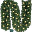 Prelit Christmas 9 Ft Battery Operated Garland with 50 LED Lights - Lighted Xmas Mantel Decor