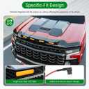 3Pcs Hood Protector with LED Light Compatible with 2019-2024 Chevy Silverado 1500 ZR2 Hood Deflector Glossy Black Lightshield Replacement for 2019-2024 Chevy Silverado Accessories
