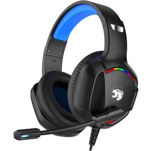 Gaming Headset with Microphone for Pc, Xbox One Series X/s, Ps4, Ps5, Switch, Stereo Wired Noise Cancelling Over-Ear Headphones with Mic, RGB, for Computer, Laptop, Mac, Nintendo (Blue)