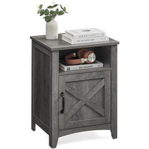 VASAGLE LIRY Collection - Farmhouse Nightstand with Barn Door, Bedside Table with Storage, Side End Table, Night Stand, Open Compartment, for Bedroom, Misty Gray ULET609G68