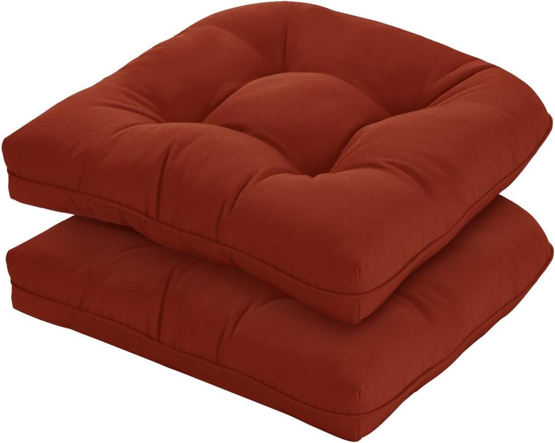 19x19 Outdoor Chair Cushions Set of 2, Wicker Patio Furniture Cushions with Tufted Buttons, Thick Outdoor Seat Cushions for Lawn Chairs, Overstuffed and Water Resistant, Brick Red (19''x19''x5'')