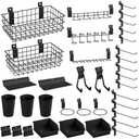 INCLY 30PCS Slatwall Accessories Set with Slatwall Baskets, Slatwall Hooks, Slatwall Shelves, Slatwall Bins, Slatwall Cups, Heavy Duty Slat Wall Accessory for Garage Room Shop Organizing Display