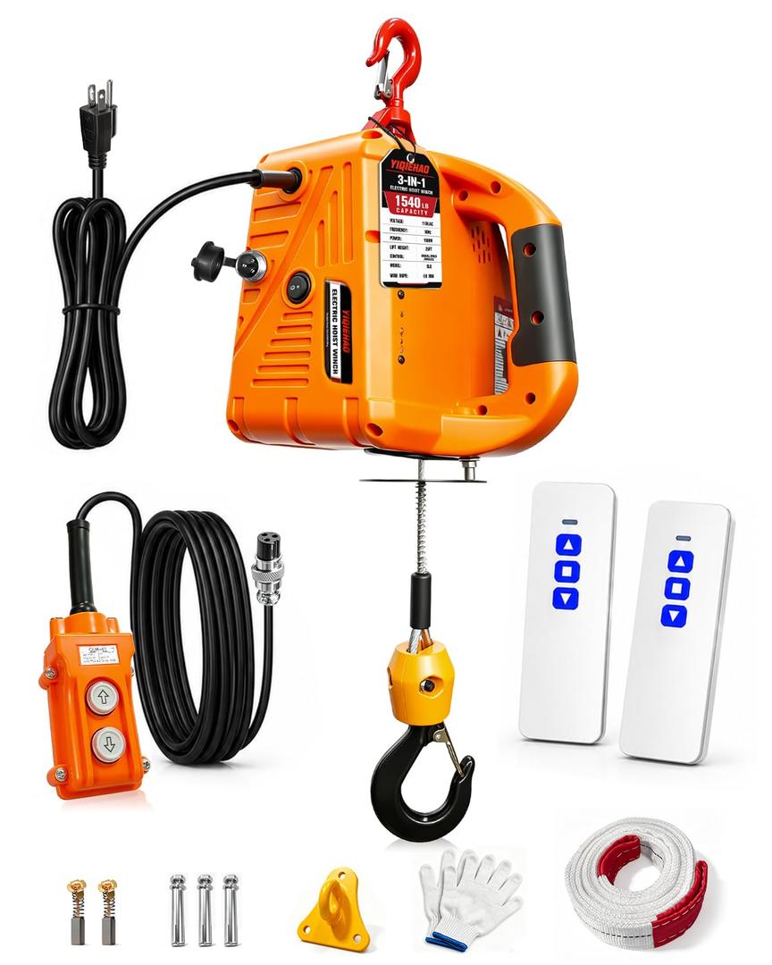 Electric Hoist Winch 3-in-1, 1540 lb, 25 ft Lift for Garage