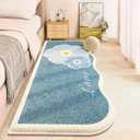 AIMECO Soft Flower Bedside Rugs for Girls Bedroom,Kid & Pet Friendly 2X6 Ft Washable Non Slip Carpet,Floral Print Mat, Fluffy Shag Throw Area Rug for Kitchen, Laundry, Cute Daisy Blue