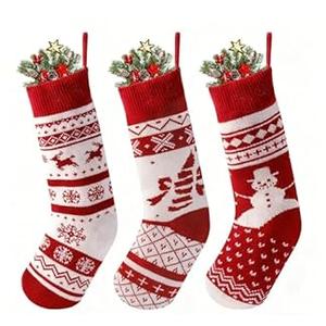JOYIN 18 Christmas Stockings 3 Packs, Large Size Rustic Cable Knit Xmas Stocking in Red & Green, for Family Holiday Season Decorations, Red Basic