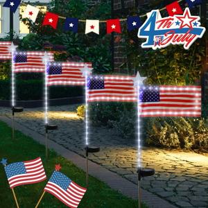 4th of July Decoration Outdoor Solar American Flag 4Pack 140 LED Larger Size USA Flag Pathway Light Garden Stake Lights Patriotic Light for Independence Memorial Day Yard Patio Decor C25