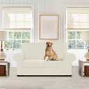 WEERRW Velvet Couch Covers for 2 Cushion Couch Sofa - High Stretch Luxury Velvet Plush 3 Pieces Sofa Slipcovers with Elastic Bottom, Furniture Protector for Pets, Machine Washable, Ivory, Medium