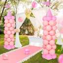 2 Sets Adjustable Pink Princess Castle Balloon Column Stand Kit Includes 140 Pcs Balloons 2 Tricorne Hat 2 Pennant 1 Carpet for Princess Birthday Party Weddings Decoration