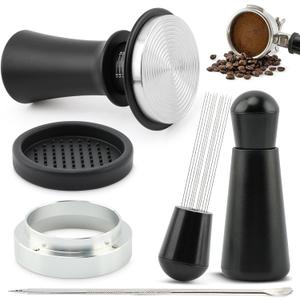 51mm Espresso Accessories Kit:Spring Loaded Calibrated Tamper,WDT Tool Espresso,Magnetic Dosing Funnel,Distribution Needle,Latte Art Pin,Fits Espresso Coffee Machines