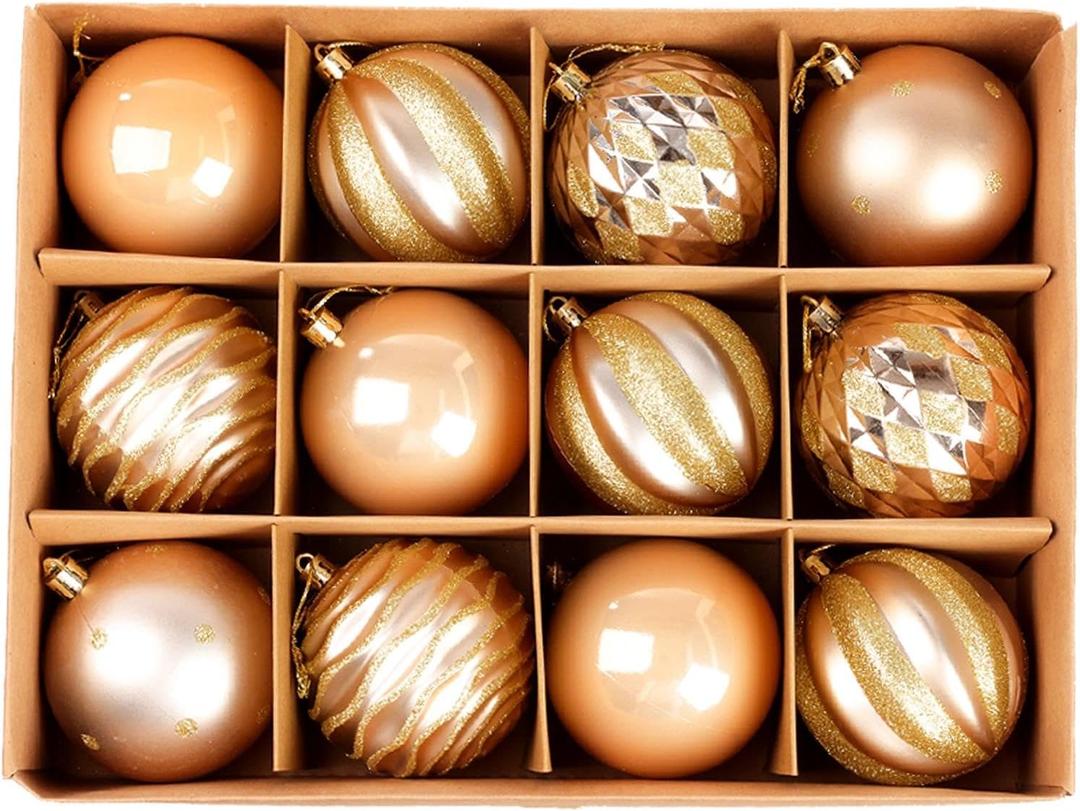 12ct 80mm/3.15" Christmas Ball Ornaments, Decorative Hanging Baubles, Christmas Tree Decoration, Plastic and Shatterproof, Ideal for Xmas, Holiday, Home and Party Decor, Gold