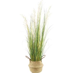 AfanD 4ft(47in) Tall Artificial Grass Plant with White Reed Flowers in Pot, Faux Indoor Home Decorative Plants for House