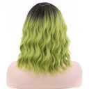 MAGQOO Green Wig for Women Green Wig Short Curly Wavy Hair Wig Dark Roots Two Tones Middle Part Synthetic Heat Resistant