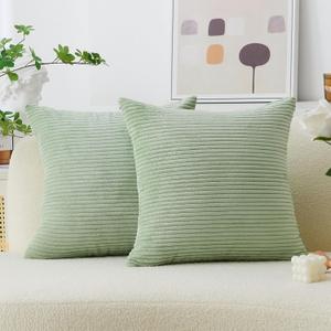 Home Brilliant Couch Throw Pillow Covers 26x26 Throw Pillows Set of 2 Super Soft Corduroy Large Euro Sham for Bedroom Spring Decor, 26 x 26 inch, Sage Green (26" x 26" (Pack of 2))